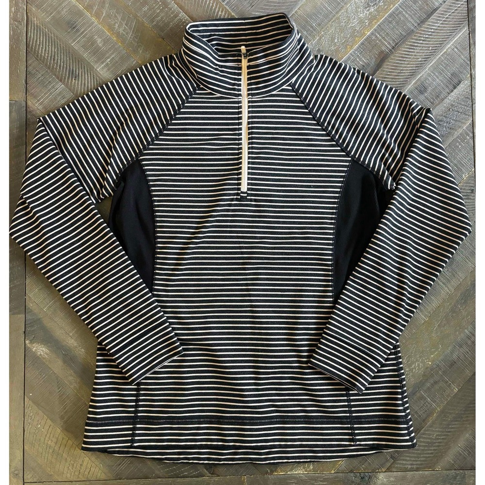 T by Talbots Womens Grey Pink Striped UPF 50+ Quarter Zip Active Top Small